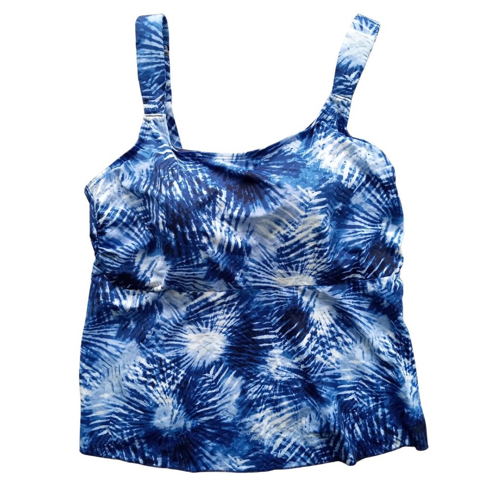 Lands' End Women's Blue Tie Dye Scoop Neck Tankini Swim Top  Size 1X Beach Pool